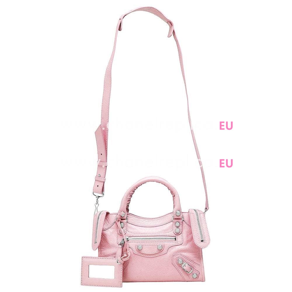 Balenciage City Lambskin Silvery hardware Classic Mini Bag Sakura Pink B5199240