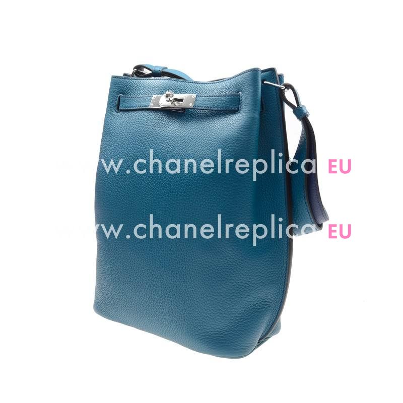 Hermes So Kelly 22 Bleu Togo Leahter Handbag With Palladium Hardware HS22W7T6