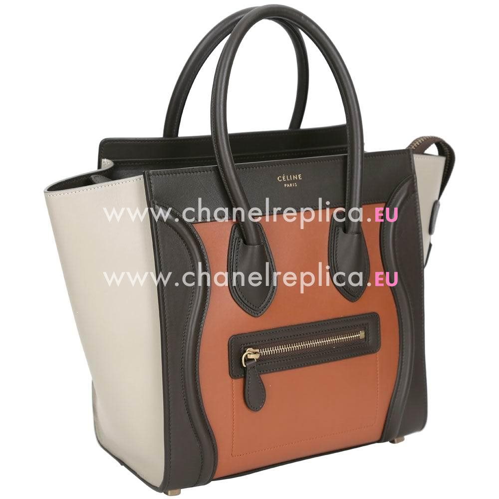Celine Luggage Micro Calfskin Hand Bag Black/Orange/Light Gray CE990E72