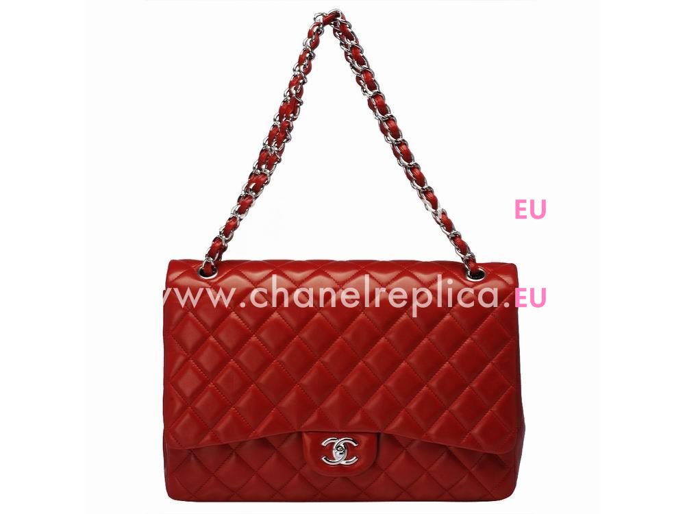 Chanel Marine Lambskin Maxi Bag Lipstick Red(Silver) A47600-81669