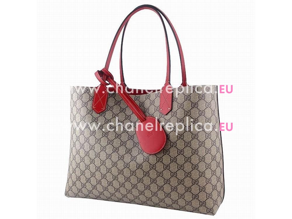 Gucci Calfskin Two Sided Tote Bag In Khaki Red G368568