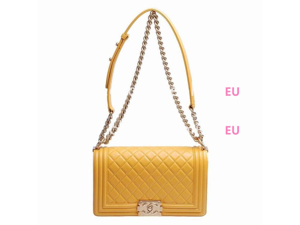 Chanel Yellow Lambskin Medium Boy Bag Gold Chain A67086T