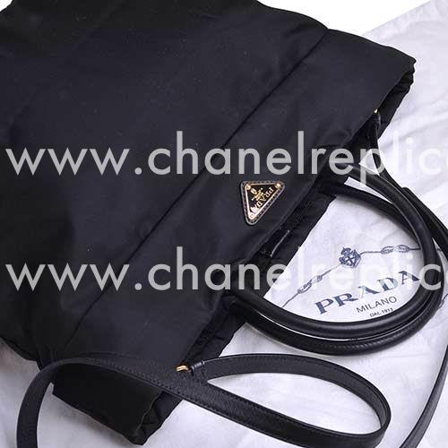 Prada Teaauto Saffiano Classic Triangle Logo Nylon Handle/Shoulder Shopping Bag Black PR5030795