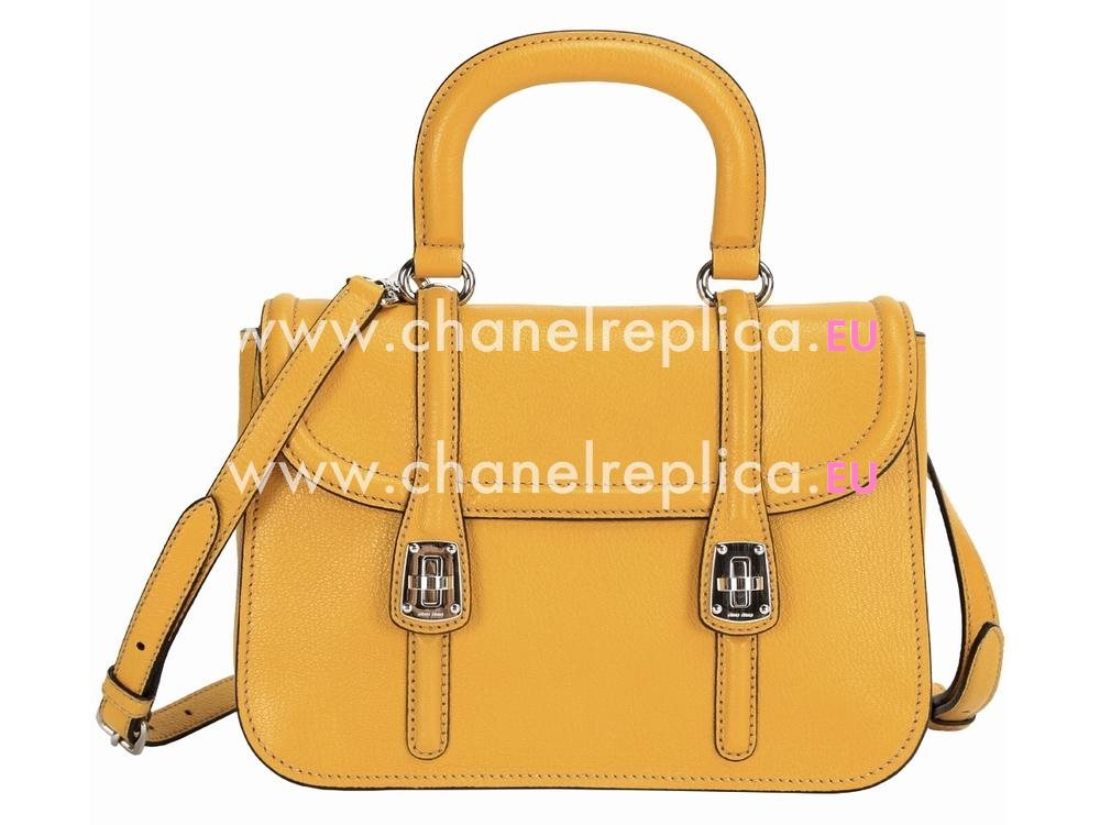 Miu Miu Madras Pink Textured Leather Handbag In Yellow RN1066