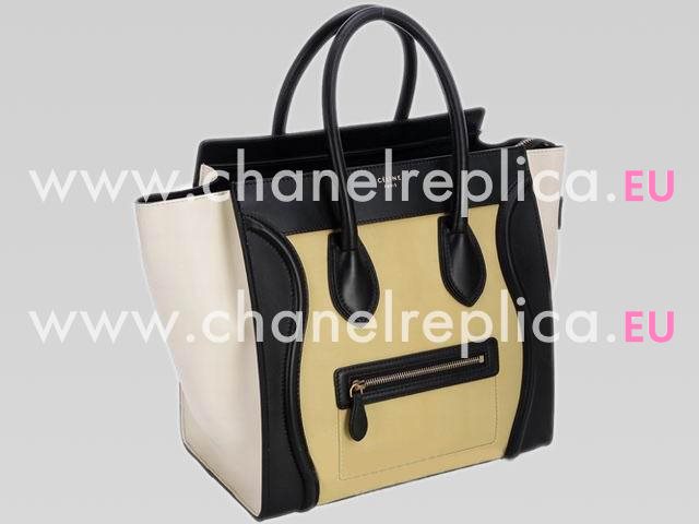 Celine Calfskin Nano Luggage Bag Black/Yellow/Beige CE44896