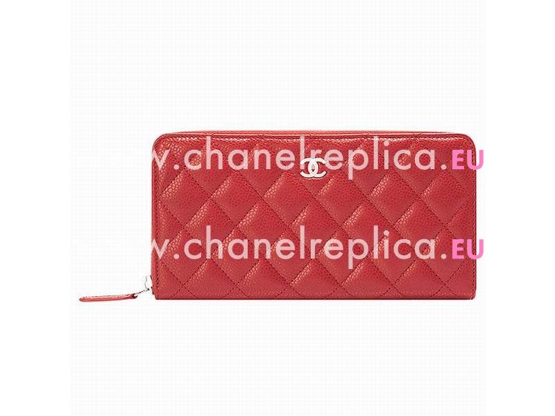 Chanel Caviar Gold CC Logo Long Wallet Orange Red A56078