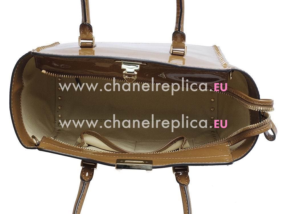 Valentino Calfskin Patent Double Handle Handbag Brown VA57547