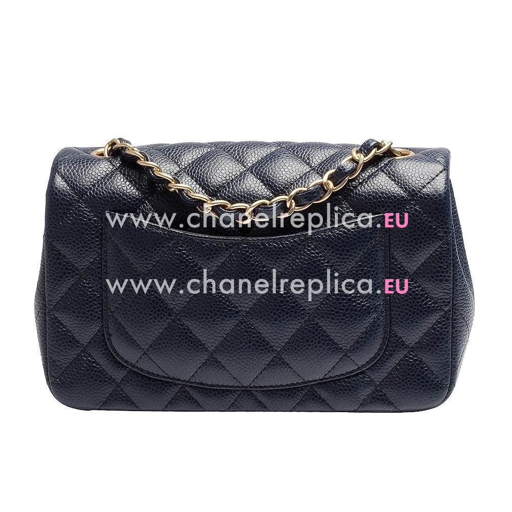 CHANEL Mini Classic Flap Gold Hardware Rhombic Caviar Calfskin Bag in Deep Blue A535968