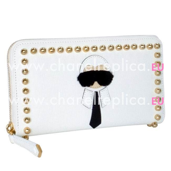 FENDI Karlito Rivet Calfskin Wallets White F1548724