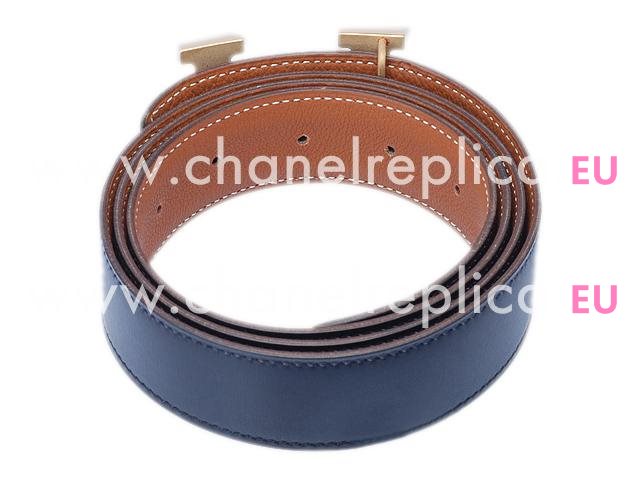 Hermes Gold H Buckle Black-Brown Calfskin Leather Two-sided Belt HB22145