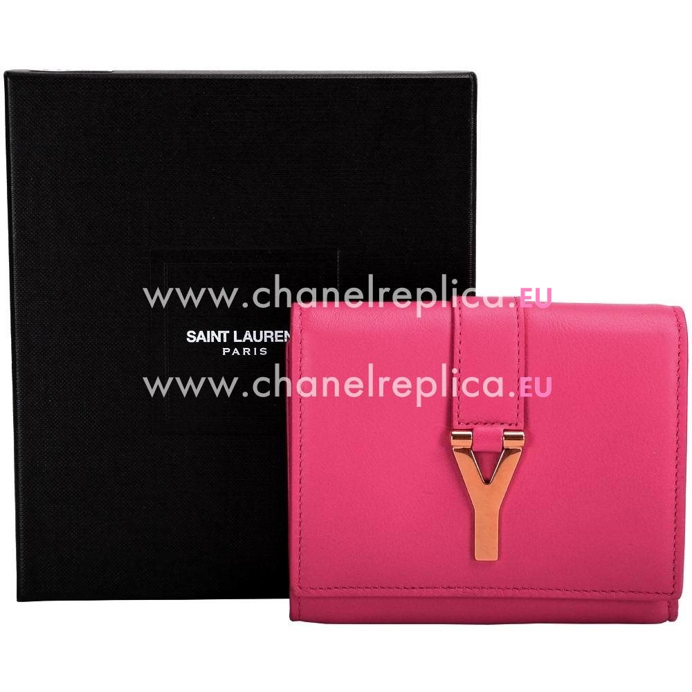 YSL Saint Laurent Paris Calfskin Y Wallets In Peach Red YSL5262548