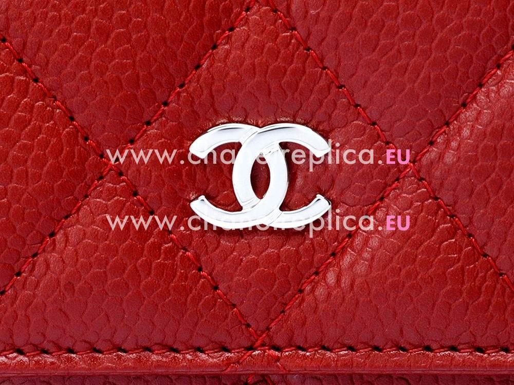 Chanel Caviar Silver CC Long Wallet In Red A51877