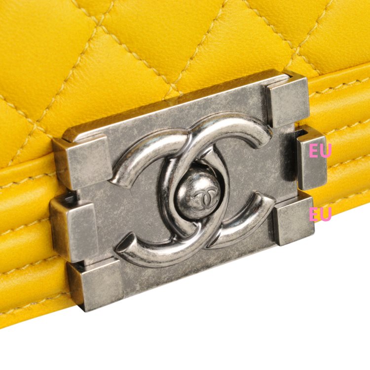 Chanel Yellow Lambskin Medium Boy Bag Silver Chain A67086L