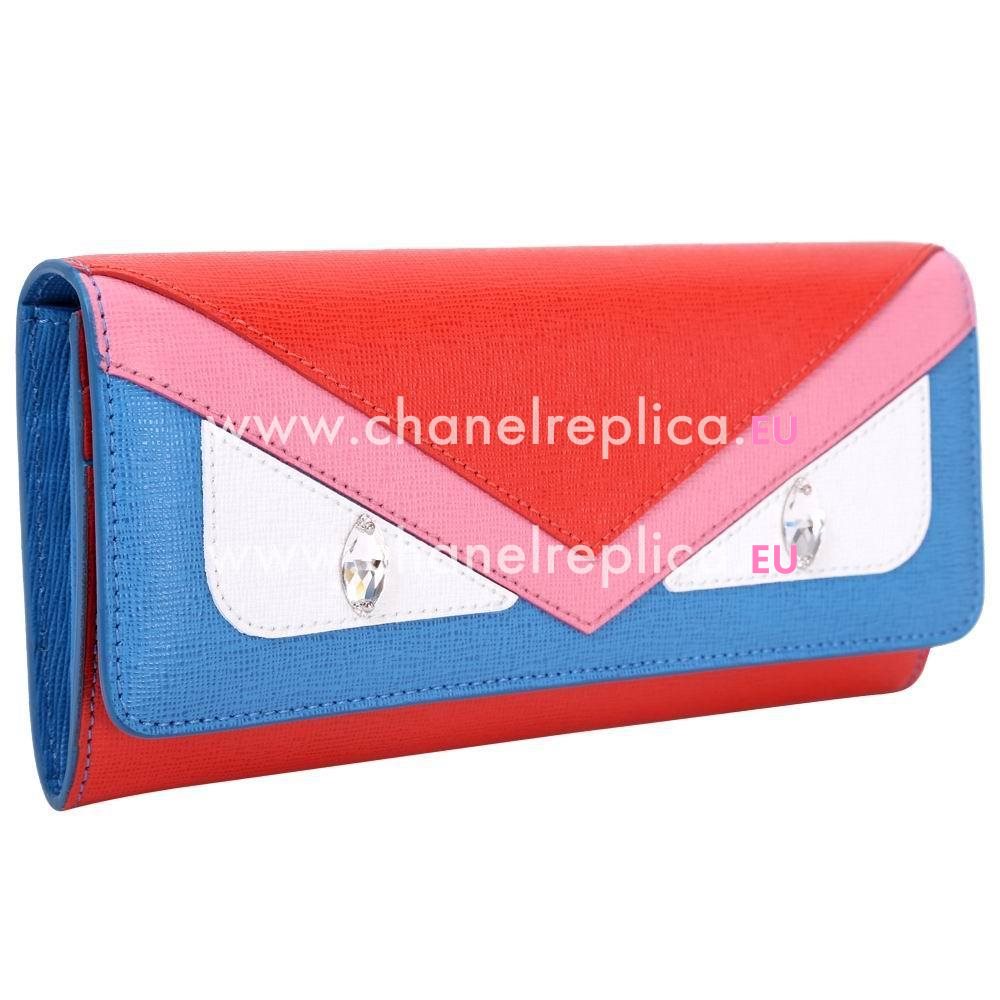 FENDI Monster Crayons Eye Cowhide Leather Wallets Pink/Blue F1548719