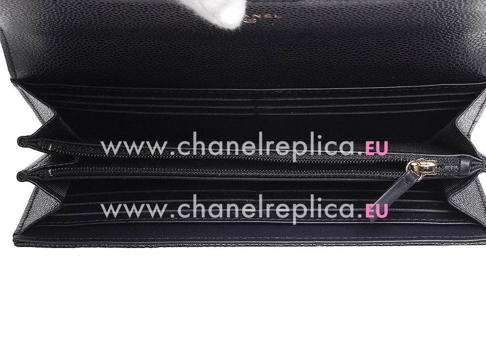 Chanel Caviar Gold CC Snapper Zipper Wallet Blue A35016BGG