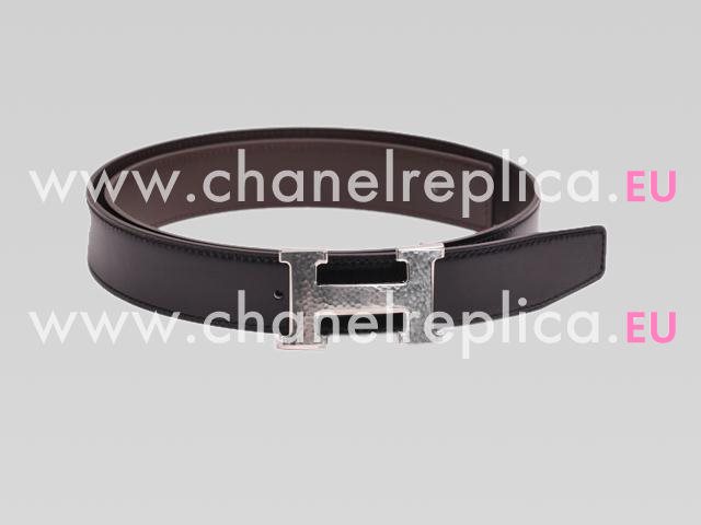 Hermes Big Silver H Black and Coffee Box Leather Two-sided Belt HB22147