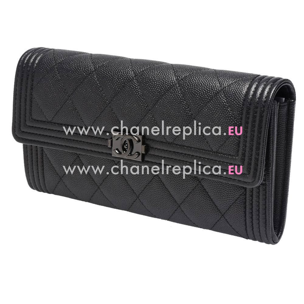 Chanel Rhomboids Stripe Lambskin Boy Wallet Black C7041502