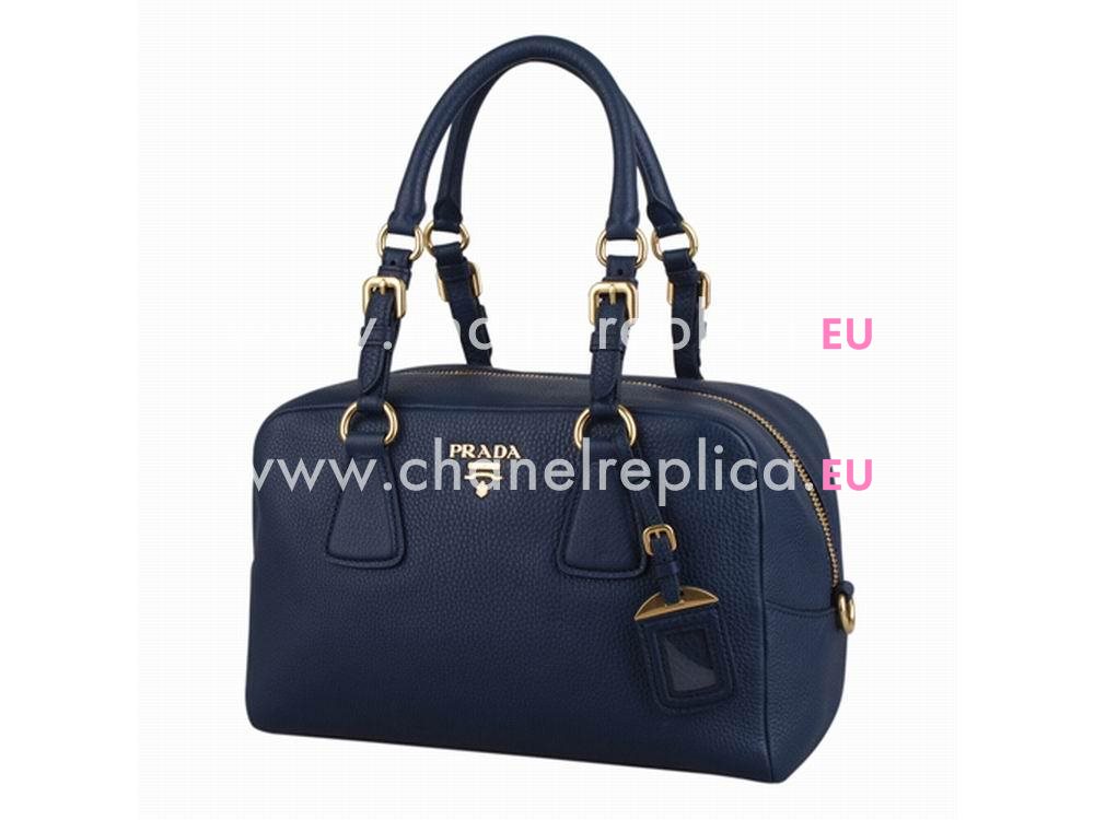 Prada Saffiano Calfskin Triangle Logo Boston Bag Navy Blue BN59232