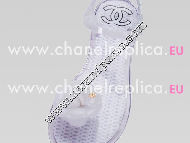 2013 Chanel Double C Camellia Strappy Sandals In White A45889