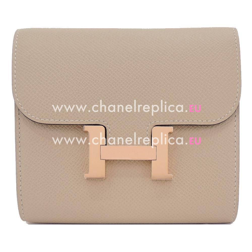 Hermes Constance Epsom CalfSkin Wallet Silvery Hardware Apricot H7042109