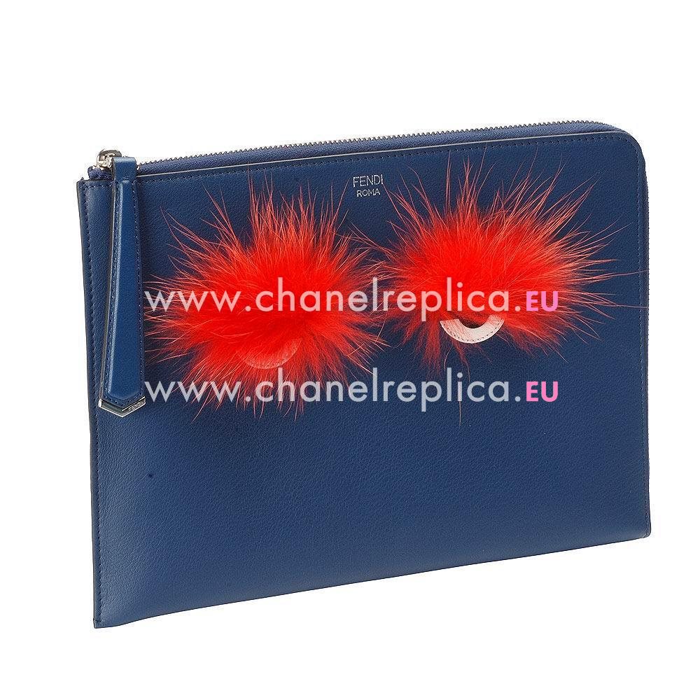 Fendi Petite 2Jours Bag Bugs Cowhide Handbag Blue/Orange Red F1548670