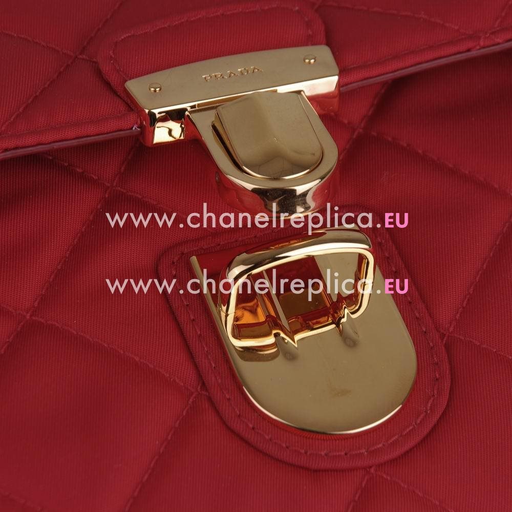 Prada Teaauto Saffiano Classic Triangle Logo Nylon Chain Shoulder Bag Red PR733848