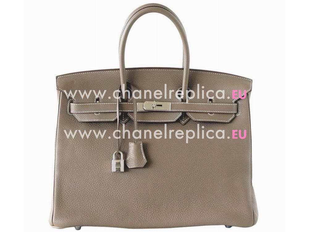 Hermes Birkin 35 Clemence Etoupe Palladium Hardware Hand Sew H1035NFD