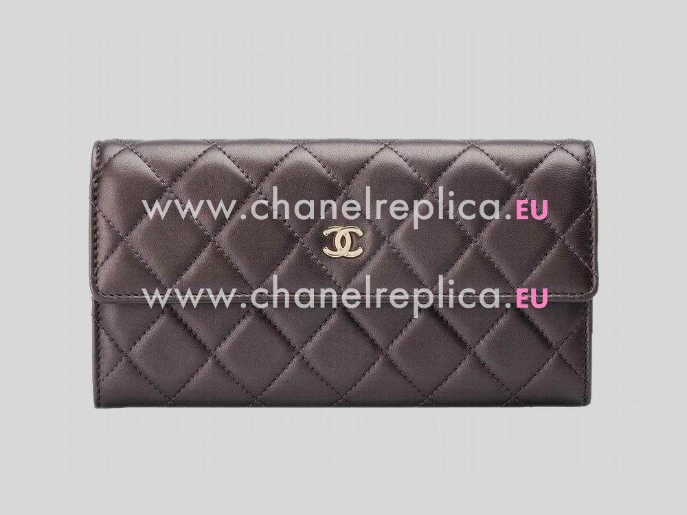 Chanel Lambskin Silver CC Long Wallet Coffee A51812