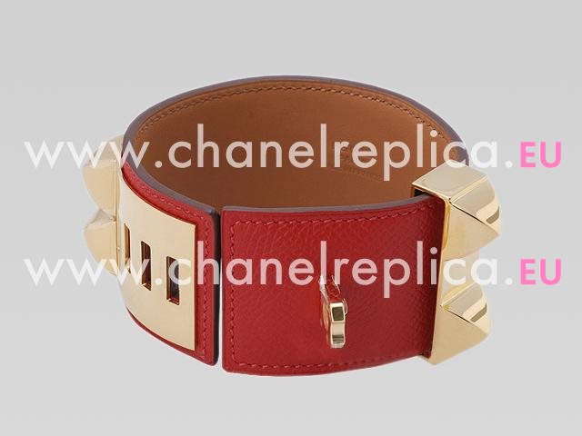 Hermes Goat Skin Collier De Chien Rivets of Metal Bracelet Red&Gold HE56984