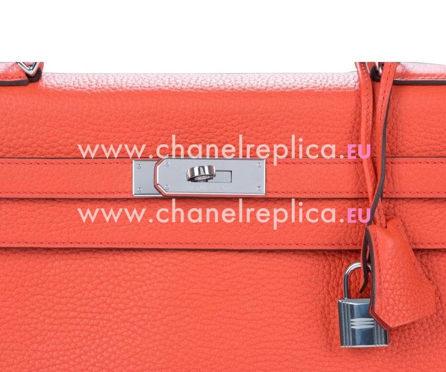 Hermes Kelly 35cm Poppy Orange Clemence Palladium Hardware Hand Sew HK1035CLK