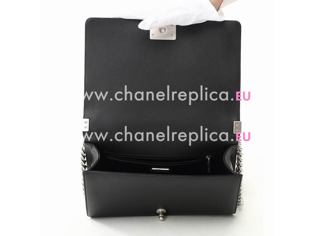 Chanel Real Python Skin 28cm Boy Bag Silver Chain Black A90420