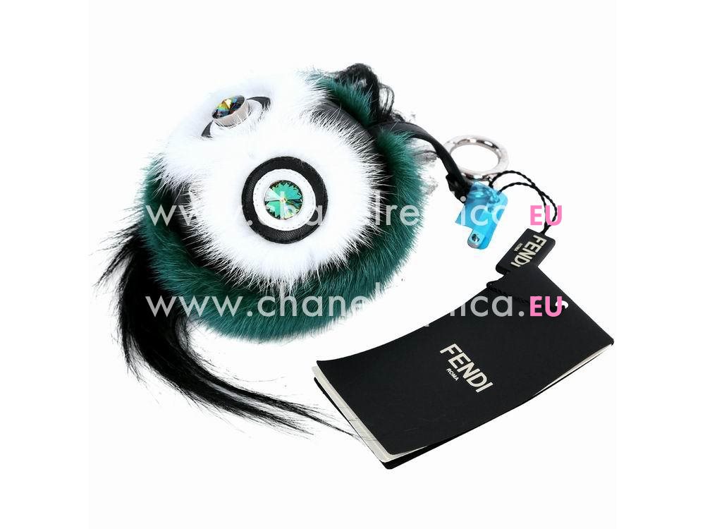 FENDI Cucaoo Bag Bugs The Fox Bird Pandent Black/Green/White FBD28741