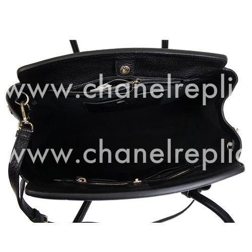 Prada Vitello Daino Relievo Logo Caviar Calfskin Should/handbag Black PR536264