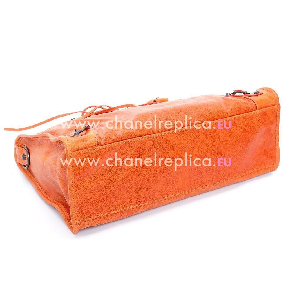 Balenciaga City Copper Button Lambskin Motorcycle Bag Orange B7021401