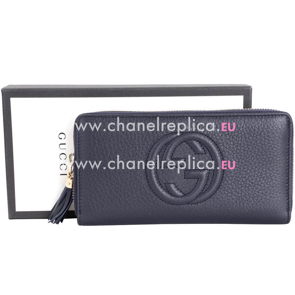 Gucci Soho Embossment GG Calfskin Zipper Wallet In Dark Blue G7041008