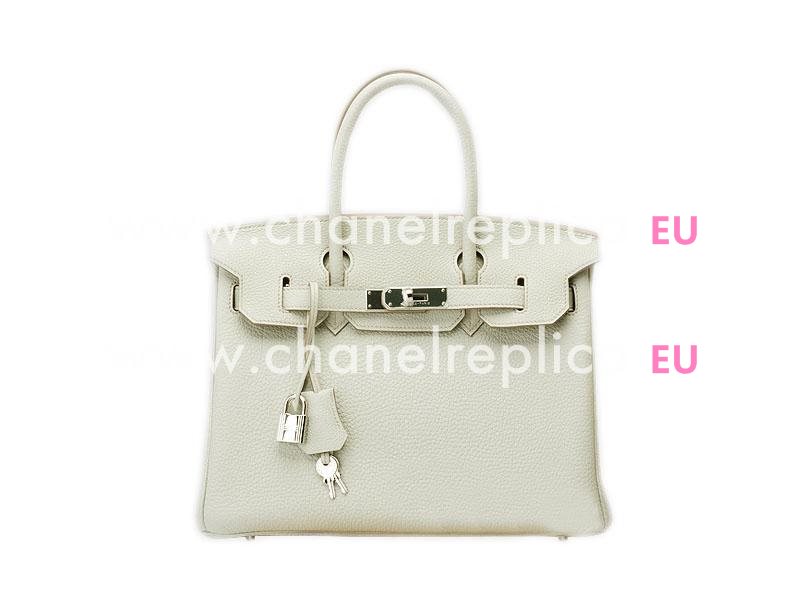 Hermes Birkin 30 Clemence Leather Ivory White Palladium H1042IW