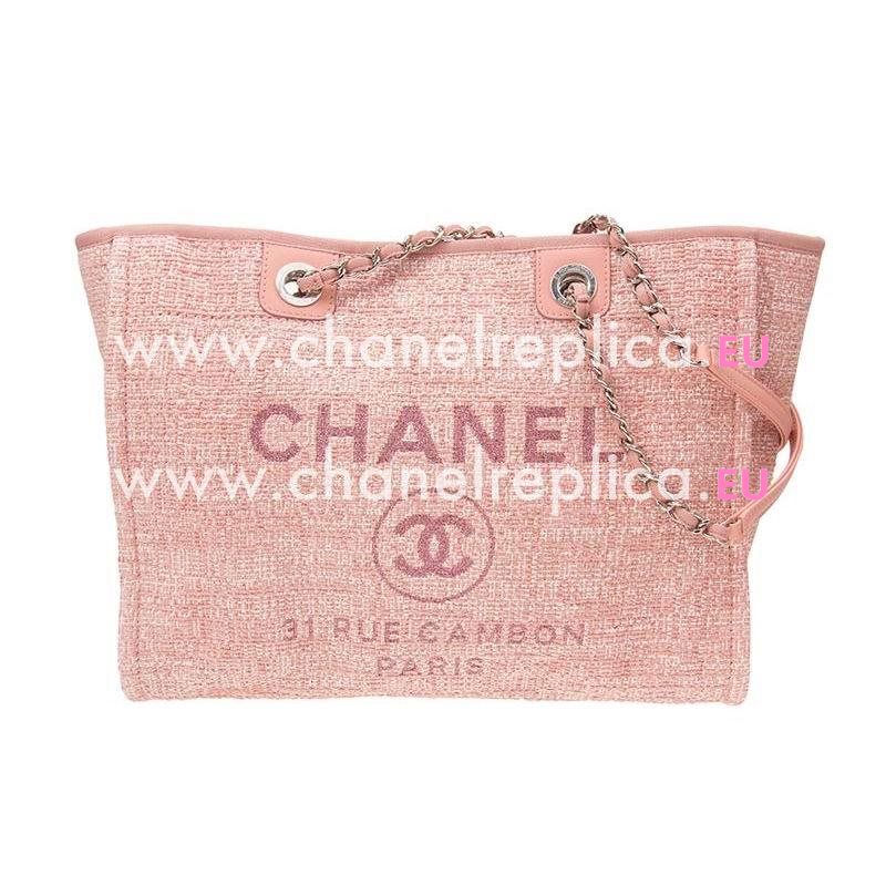 Chanel Tweed Canvas Deauville Shop Tote Bag Silver Chain A67001BEBLU