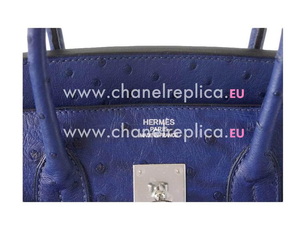 Hermes Birkin 35 Blue Iris Ostrich Palladium Hand Sew Handbag H1035BIR