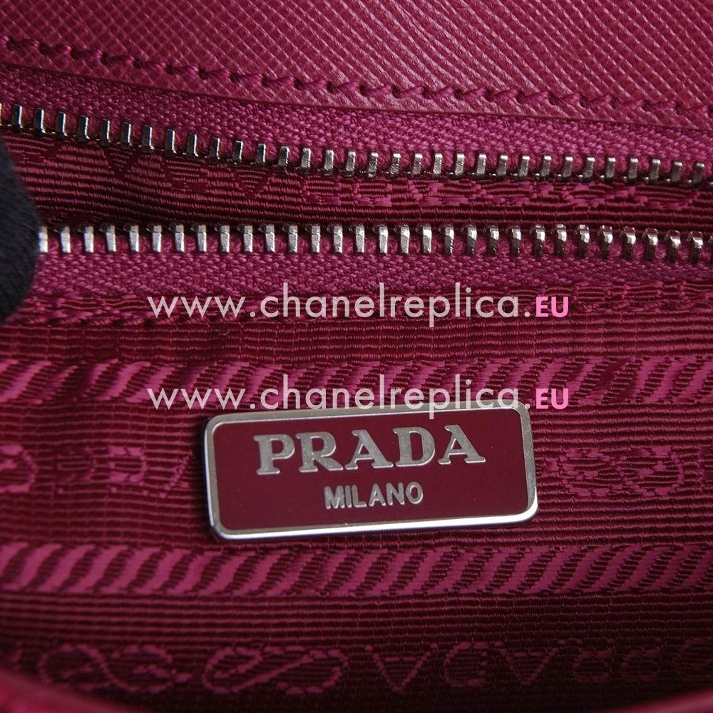 Prada Teaauto Saffiano Rhombic Nylon Chain Shoulder Bag Peach PR708633