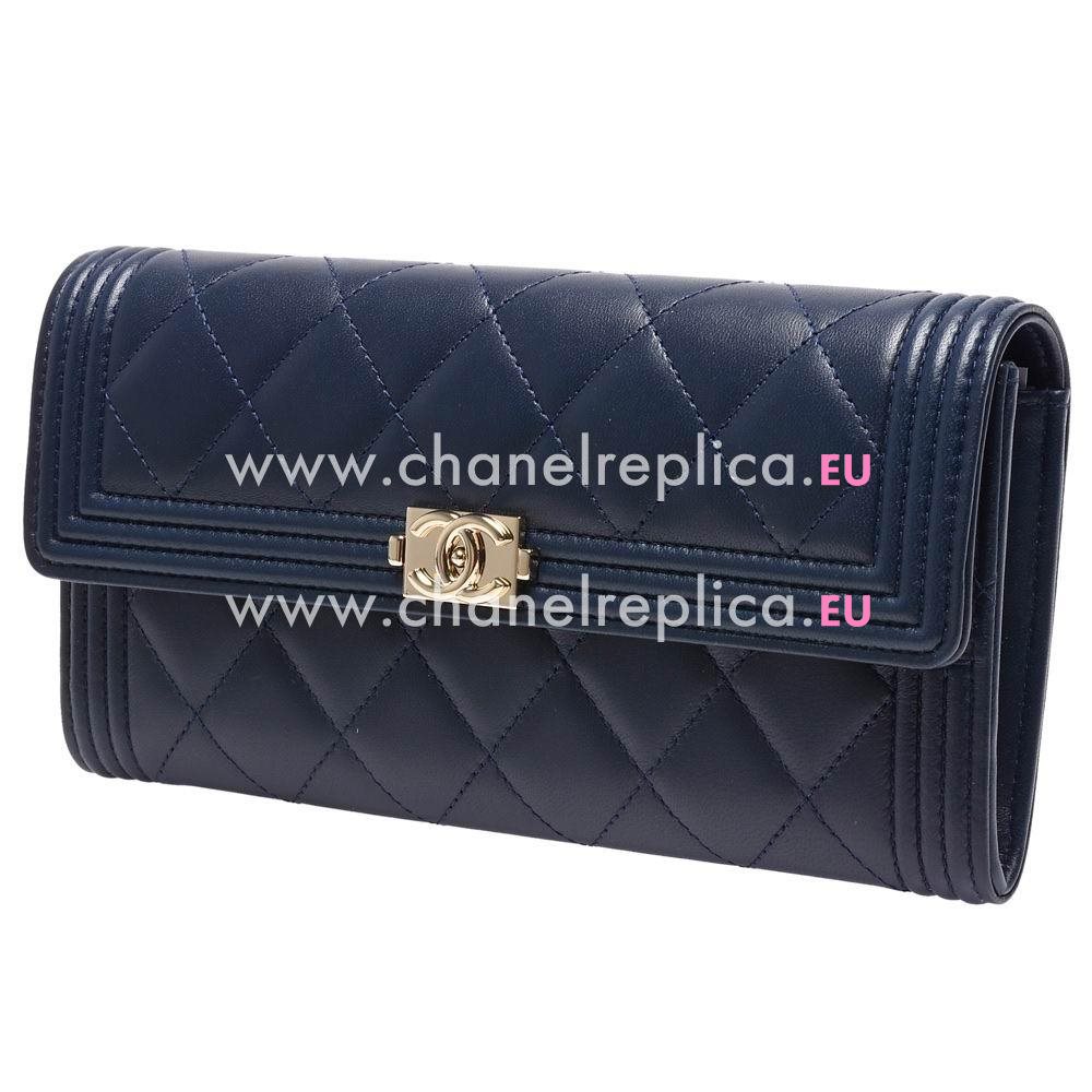 Chanel Rhomboids Stripe CC Logo Calfskin Boy Wallet Deep Blue C7041505