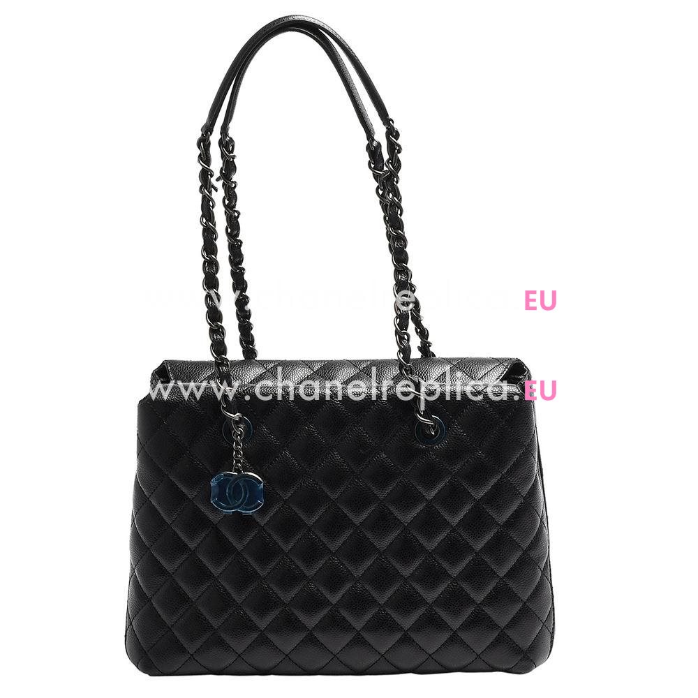 Chanel Classic CC Logo Rhomboids Caviar Calfskin Shoulder Bag Black C7041608