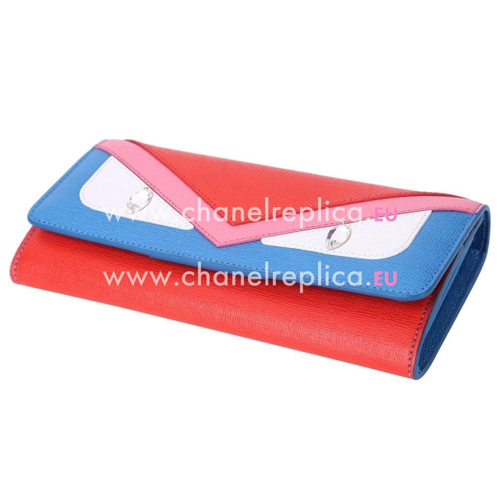 FENDI Monster Crayons Eye Cowhide Leather Wallets Pink/Blue F1548719