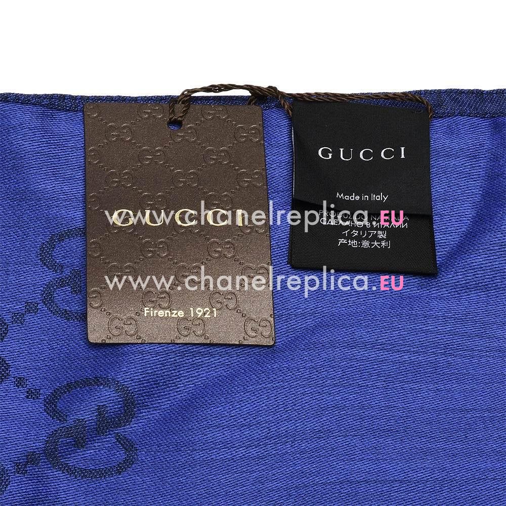 Gucci GG Logo Wool Silk Scarf Deep Blue G6102813