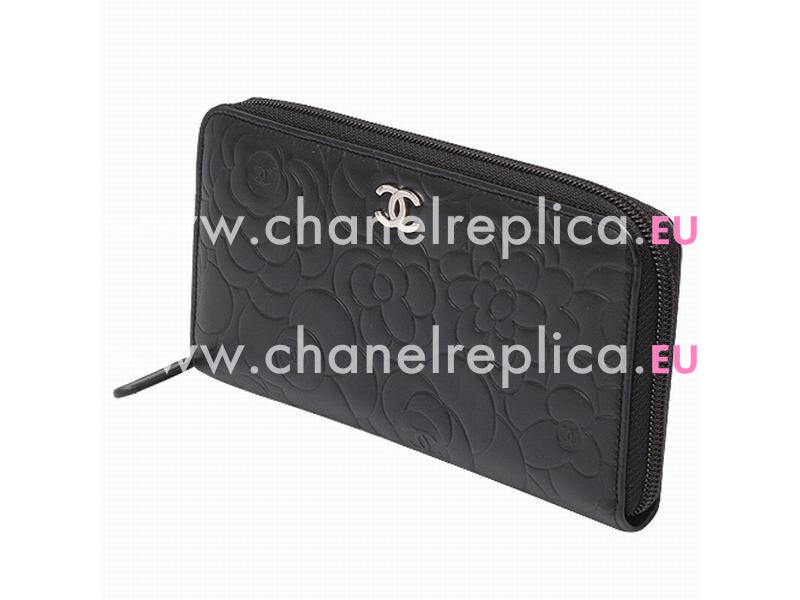 Chanel Lambskin Camellia Long Wallet In Black A56342