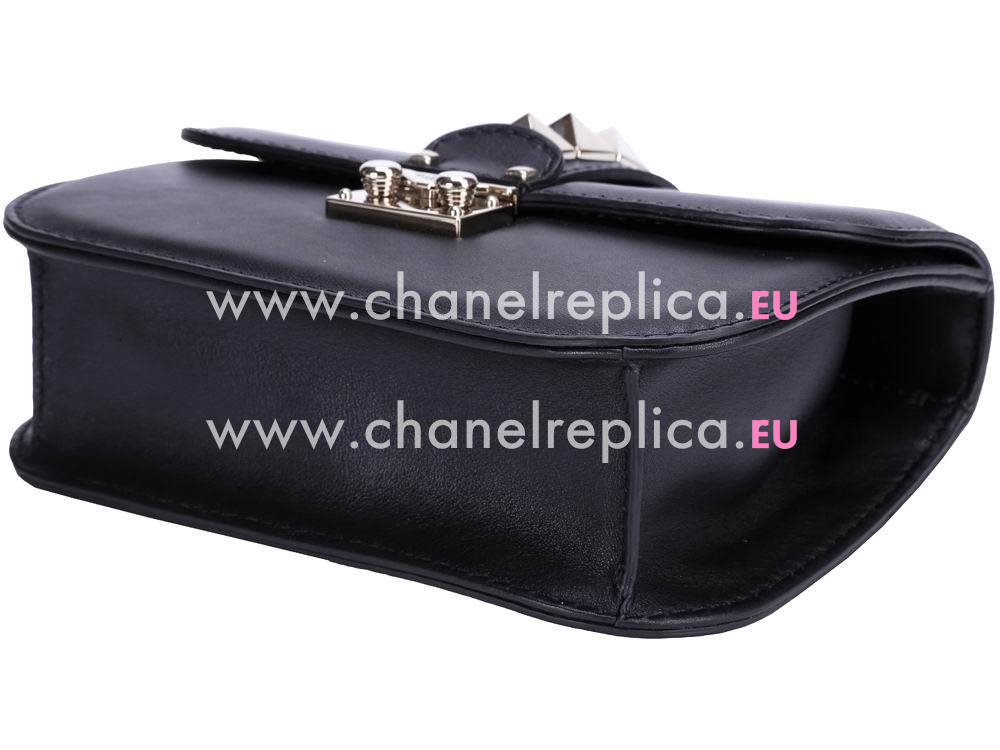 Valentino Glam Lock Calfskin Mini Shoulder Bag Black VA55747