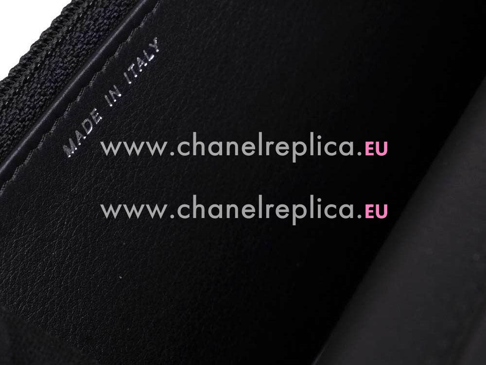 Chanel Lambskin Chevron Woc Bag Silver Chain Black A59586