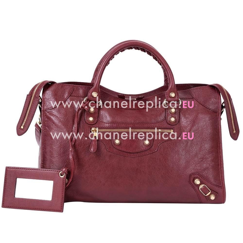 Balenciage City Lambskin Gold hardware Classic Bag Deep Red B2654902