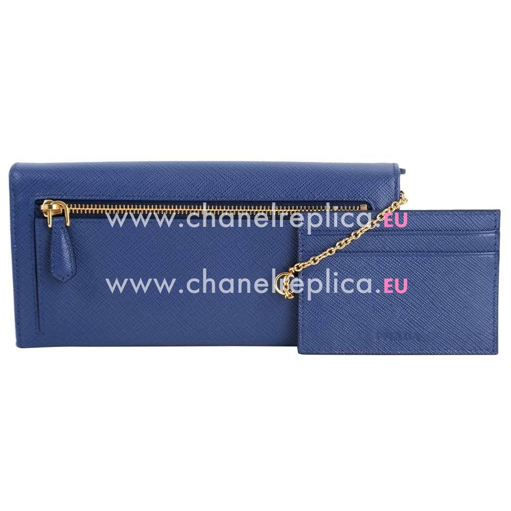 Prada Saffiano Triangle Logo Cowhide Wallet In Blue PR61018017