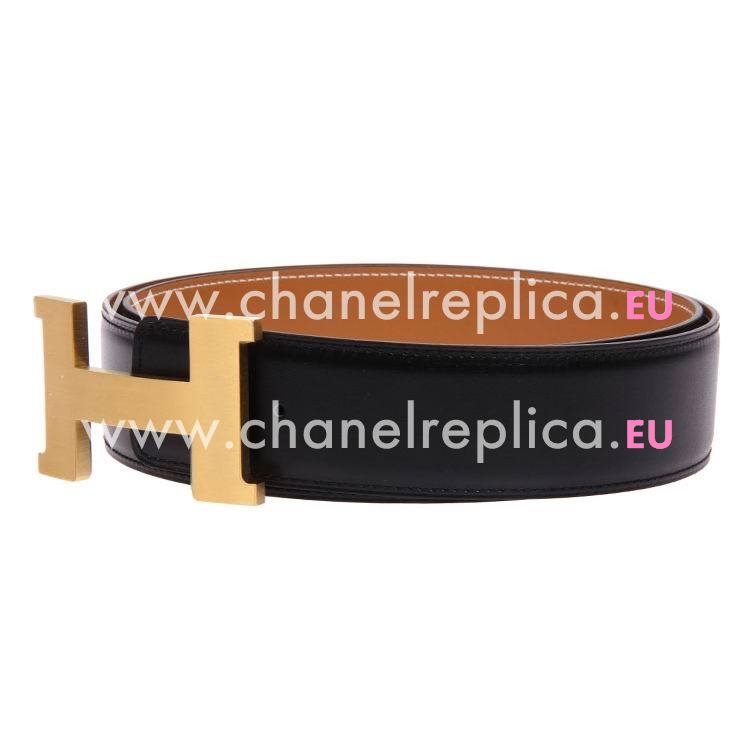 Hermes Gold Big H Black and Brown Box Leahter two-sided Belt HE042MM