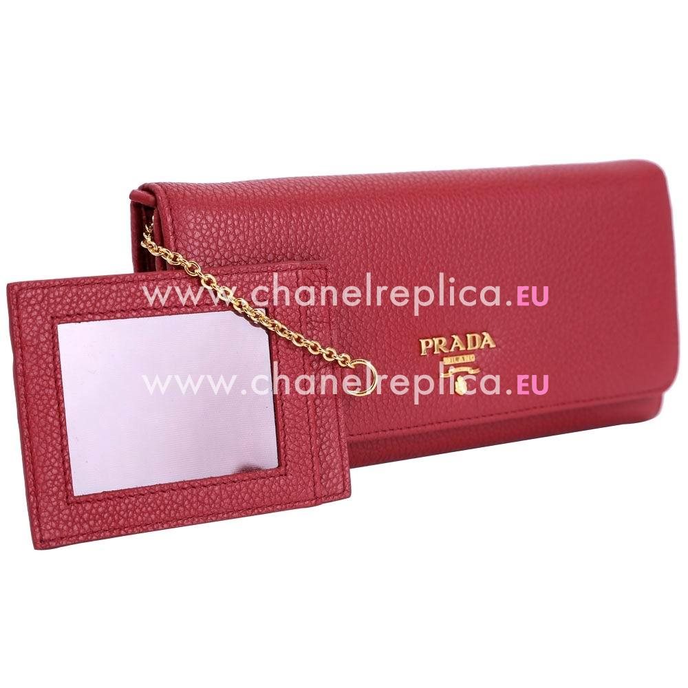 Prada Vitello Grain Embossment Logo Cowhide Wallet In Red PR161016007